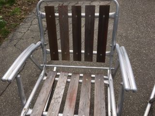 2 VTG REDWOOD SLAT & ALUMINUM FOLDING ROCKING CHAIRS 1950’s LAWN & PATIO ROCKERS 4