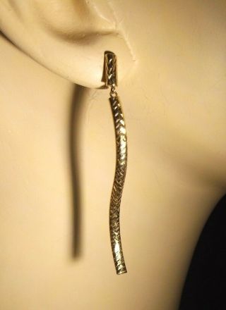 B) Vintage 14k Yellow Gold Diamond Cut Curves Post/pierced Dangle Earrings