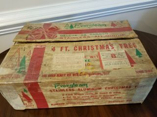 VTG MID CENTURY 4 ' EVERGLEAM DELUXE CHRISTMAS TREE 58 BRANCH COMPLETE BOX 3