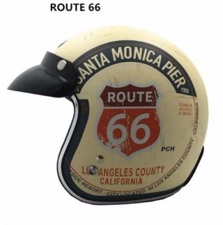 Hot Route 66 Motorcycle Helmet Jet Vintage Open Face Retro 3/4