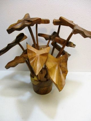 Vintage Monkey Pod Wood Plant Leaf Art Sculpture Flower Pot Elephant Ears 15 "