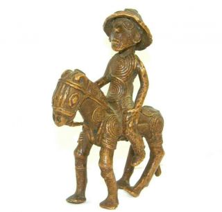 Vintage Old African Tribal Bronze Statue Figurine Man On Horse Spiral Circles