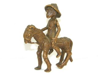 Vintage Old African Tribal Bronze Statue Figurine Man on Horse Spiral Circles 2