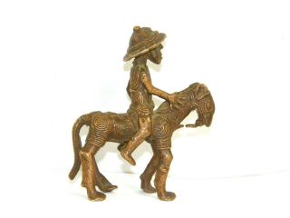 Vintage Old African Tribal Bronze Statue Figurine Man on Horse Spiral Circles 3