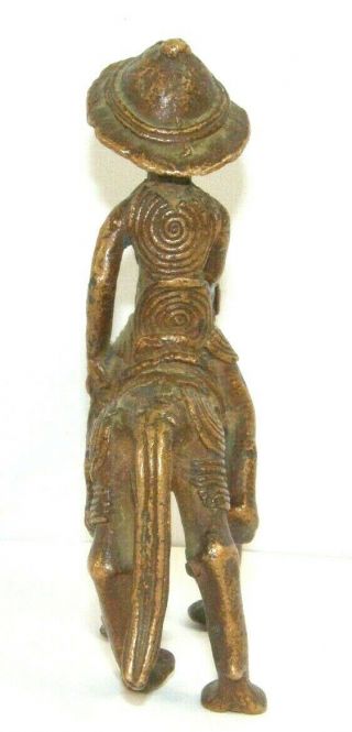 Vintage Old African Tribal Bronze Statue Figurine Man on Horse Spiral Circles 4