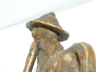 Vintage Old African Tribal Bronze Statue Figurine Man on Horse Spiral Circles 7