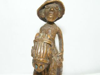 Vintage Old African Tribal Bronze Statue Figurine Man on Horse Spiral Circles 8