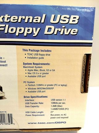 TEAC External USB Floppy Drive (FD - 05PUB),  Vintage 1.  44MB/720KB 6