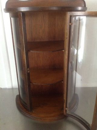 Vintage Curved Glass Wood Curio Display Cabinet Tabletop or wall hanging 19 
