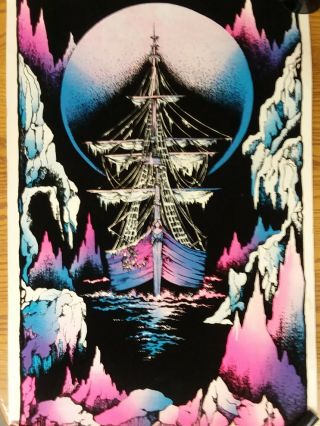 Vintage 1976 Ice Ghost Ship Boat Black Light Poster Rare
