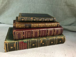 4 Antique Leather Bound Poetry Books Shabby Chic Decor Vintage