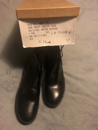 Steel Toe 1971 Usa Vintage Black Leather Military Flight Deck Ankle Boots 8 R