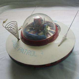 Vintage Yoshiya Japan Space Patrol 3 Flying Saucer Toy Tin Battery Op