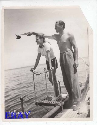 Errol Flynn Barechested W/wife Lily Damita Vintage Photo Candid Fishing