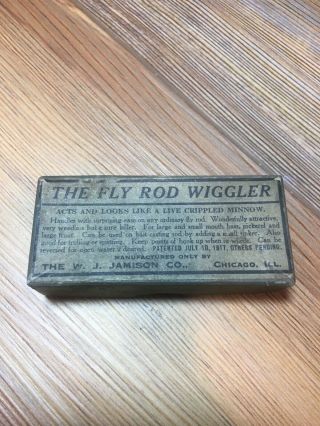 Vintage Fishing Lure Box Only Rare W.  J.  Jamison Co Fly Rod Wiggler Tough Old
