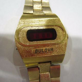 Vintage Bulova N4 Accuquartz Digital Red Led Watch 10kt Rgp