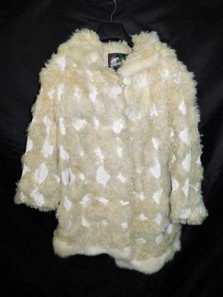 Vintage David Green Alaska L White Leather Shearling Mink Fur Coat Hood Sherpa