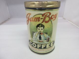 RARE VINTAGE COFFEE JAM BOY ADVERTISING TIN M - 92 4