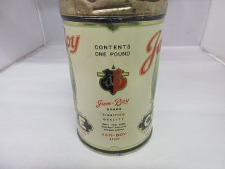 RARE VINTAGE COFFEE JAM BOY ADVERTISING TIN M - 92 5