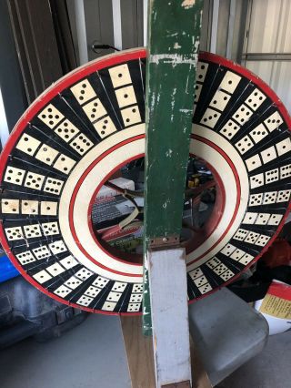 Vintage Folk Art Wood Carnival Fair Gaming Wheel Of Chance RARE Horse Race 25”in 2