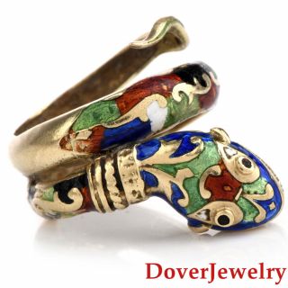 Vintage Enamel 14K Yellow Gold Snake Ring 6.  9 Grams NR 3