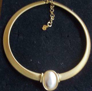 Christian Dior Vintage Necklace Big Pearl Cabochon Gold Collar
