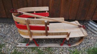 Vintage Wooden Baby Sled 3 Tier Back With Wooden Pull Handle Ready To Use