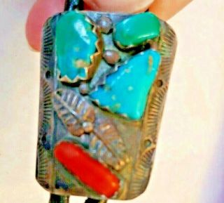 Native American Zuni Vintage B N Nastacio Turquoise Sterling Silver Bolo Tie C