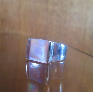 Modernist Sterling Silver Ring Mother Of Pearl Arts And Crafts Hand Wrought Sz 5