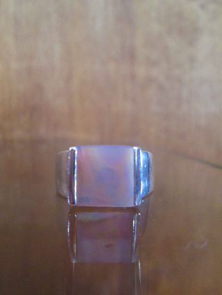 Modernist Sterling Silver Ring Mother of Pearl Arts and Crafts Hand Wrought Sz 5 2