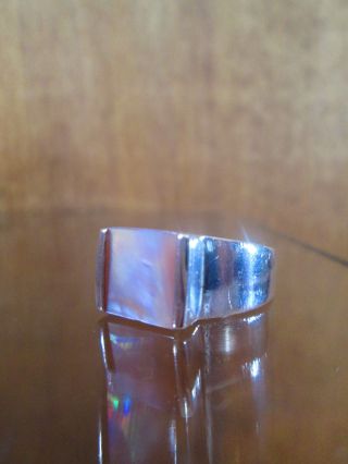 Modernist Sterling Silver Ring Mother of Pearl Arts and Crafts Hand Wrought Sz 5 4