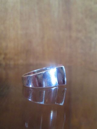 Modernist Sterling Silver Ring Mother of Pearl Arts and Crafts Hand Wrought Sz 5 5