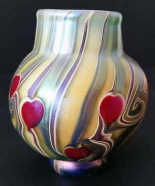 Vintage Lundberg Studios Iridescent Art Glass Mini Vase 1975 Mark Cantor 2 1/2 "