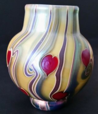 Vintage Lundberg Studios Iridescent Art Glass Mini Vase 1975 Mark Cantor 2 1/2 