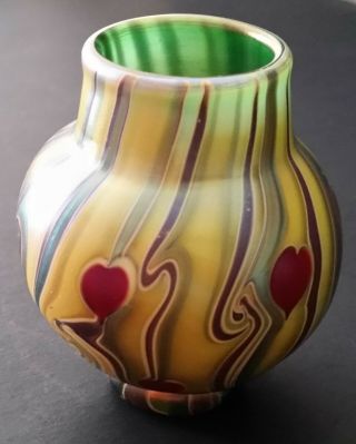 Vintage Lundberg Studios Iridescent Art Glass Mini Vase 1975 Mark Cantor 2 1/2 