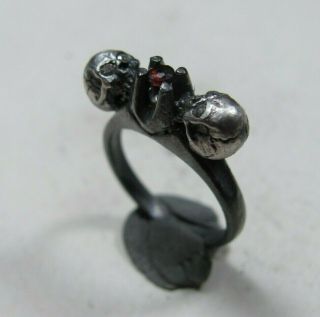 Antique Unique Georgian Victorian Memento Mori Skull Silver Garnet Diamond Ring 8