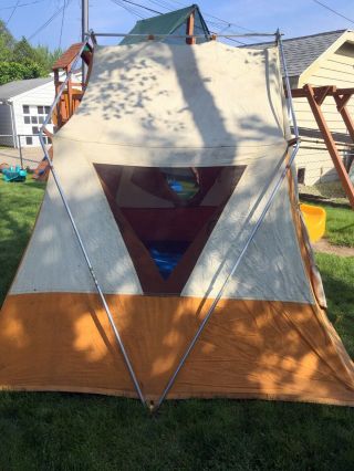 Vintage Wenzel 8 ' x 10 ' Canvas Tent 7 ' center peak 4 - 6 person Complete w/ stakes 2