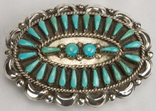 Vintage Navajo Sterling Silver & Turquoise Petit Point Belt Buckle Xlnt Cond