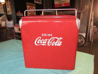 Vintage 1950s - 60s Coca Cola Coke Cooler Red Metal Ice Chest Cooler Galvanized