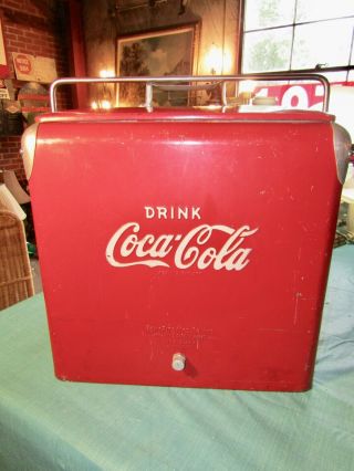 Vintage 1950s - 60s Coca Cola Coke Cooler Red Metal Ice Chest Cooler Galvanized 2