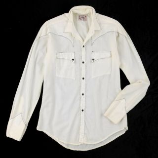 Vtg ROCKMOUNT RANCH WEAR c.  1950 ' s White Snap Front Cowboy Western Shirt 2