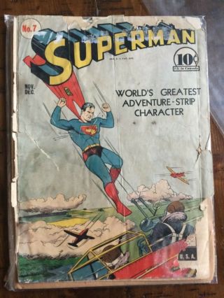 Rare 1940 Golden Age Superman 7 Classic Cover Complete