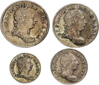 Aa182) Great Britain George Iii.  1760 - 1820 Maundy Set 1 - 4 Pence 1763 Rare