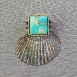Old Vintage Silver Classic Native American Square Turquoise Ring Unisex Size 9
