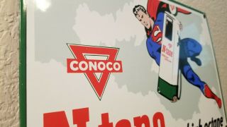 VINTAGE CONOCO GASOLINE PORCELAIN SUPERMAN MOTOR OIL SERVICE STATION PUMP SIGN 7