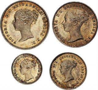Aa200) Great Britain Victoria 1837 - 1901 Maundy Set 1 - 4 Pence 1859 Variant Rare