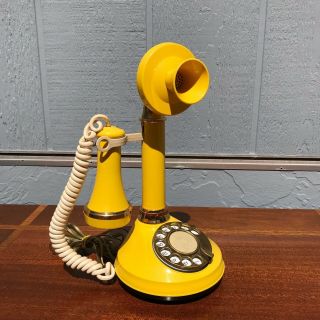 Vintage Rotary Candlestick Phone Rare Yellow Deco Tel Mid Century Pop 60s 70s