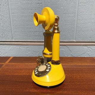 Vintage Rotary Candlestick Phone Rare Yellow Deco Tel Mid Century Pop 60s 70s 2