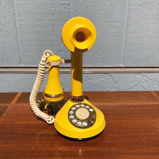 Vintage Rotary Candlestick Phone Rare Yellow Deco Tel Mid Century Pop 60s 70s 3