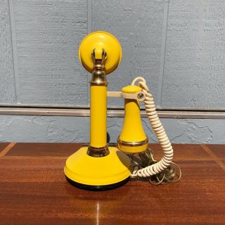 Vintage Rotary Candlestick Phone Rare Yellow Deco Tel Mid Century Pop 60s 70s 4